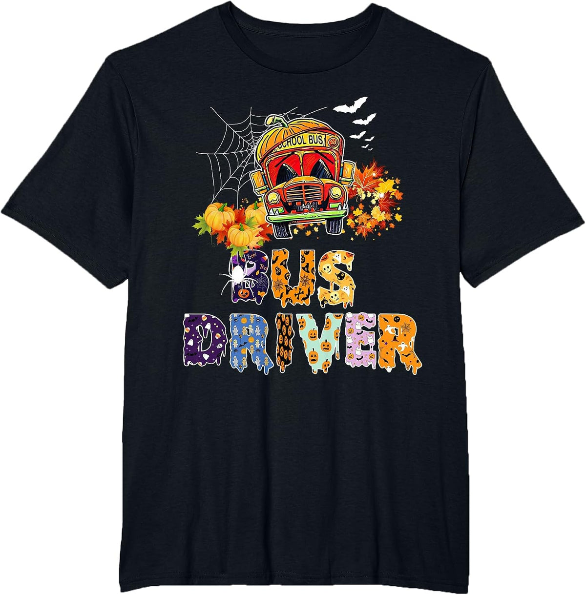 Bus Driver School Bus Halloween Costume with Pumpkin Men T-Shirt - Black