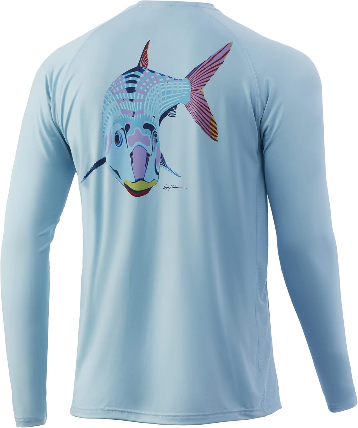 HUK Men's Vc Pursuit Long Sleeve Sun Protecting Fishing Shirt - Bone Fish - Ice Blue
