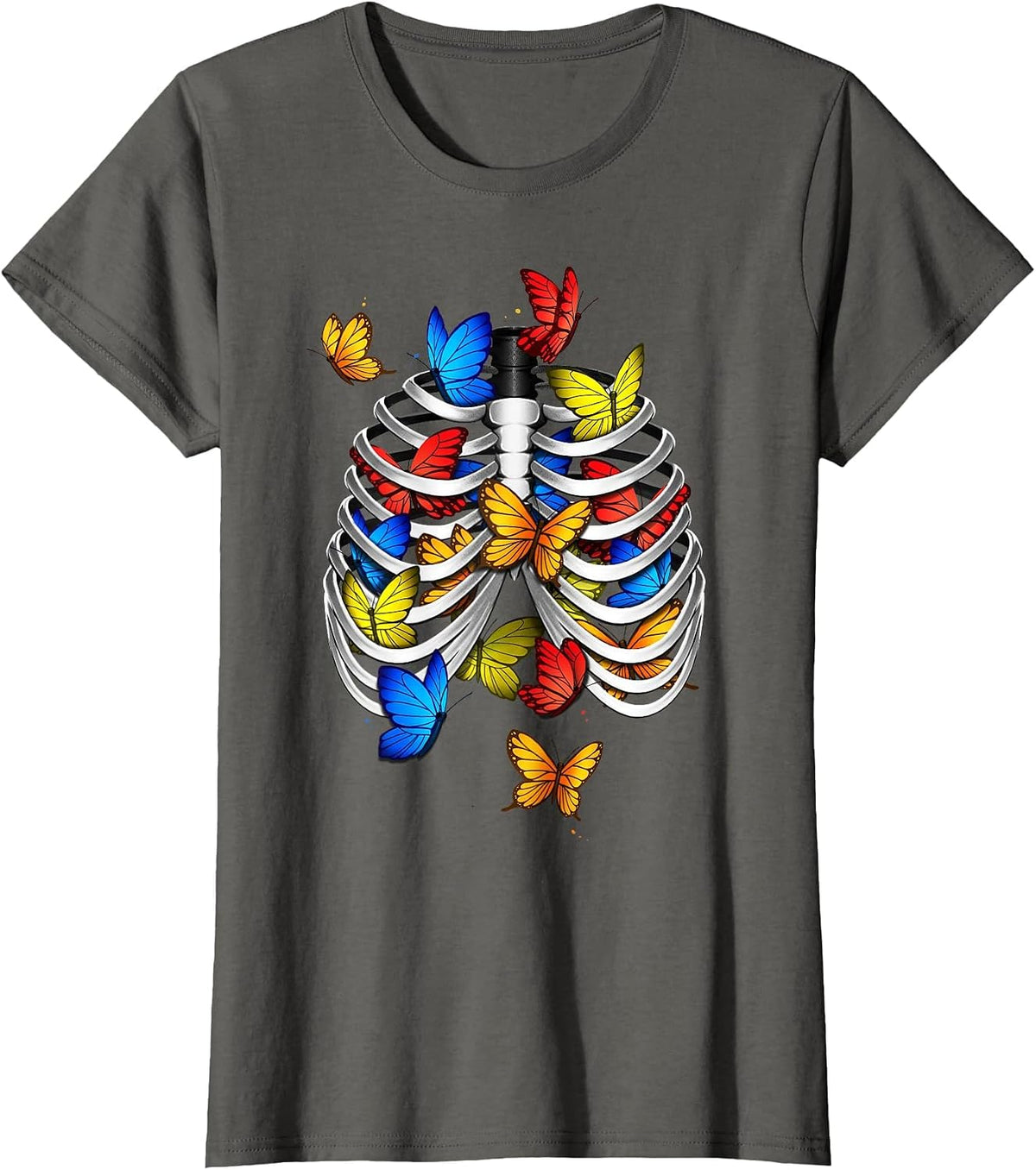 Butterflies in My Stomach Rib Cage X-Ray Anatomy Butterfly T-Shirt - Asphalt Grey