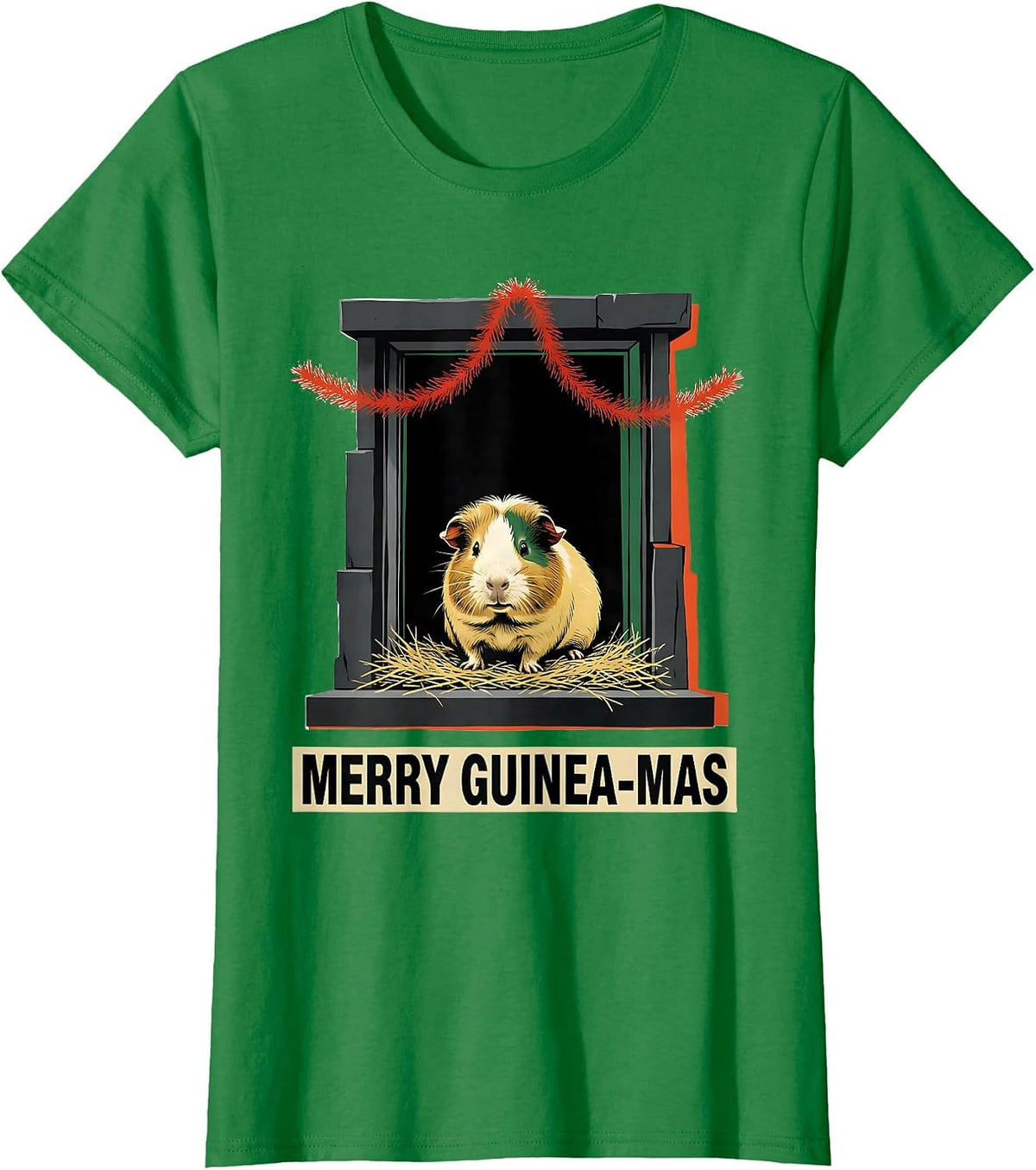 Women's Merry Guinea-mas Funny Guinea Pig Christmas Pet Lover T-Shirt - Kelly Green