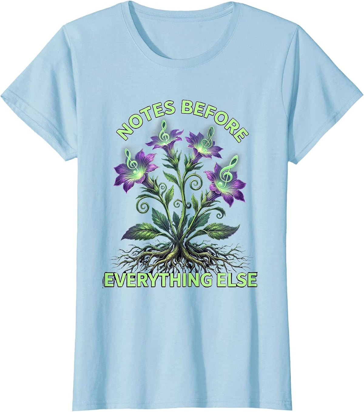Women's Notes Before Everything Else Music Teacher Design T-Shirt - Baby Blue