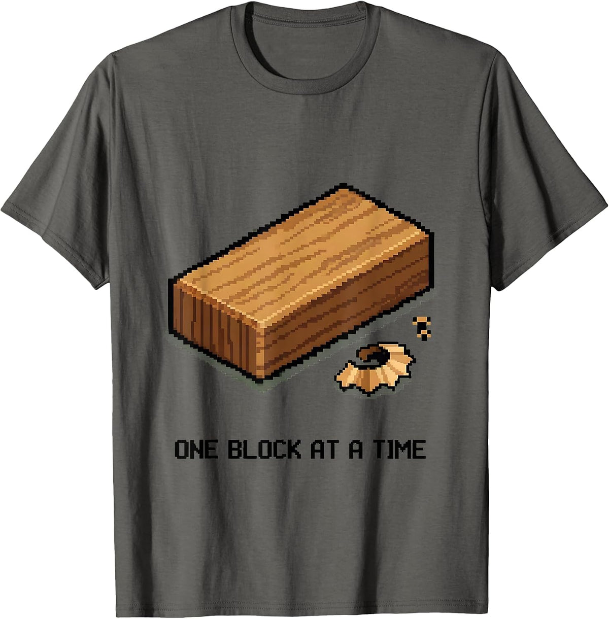 One Block At A Time Pixel Art Teacher Back To School Gift T-Shirt - Asphalt Grey