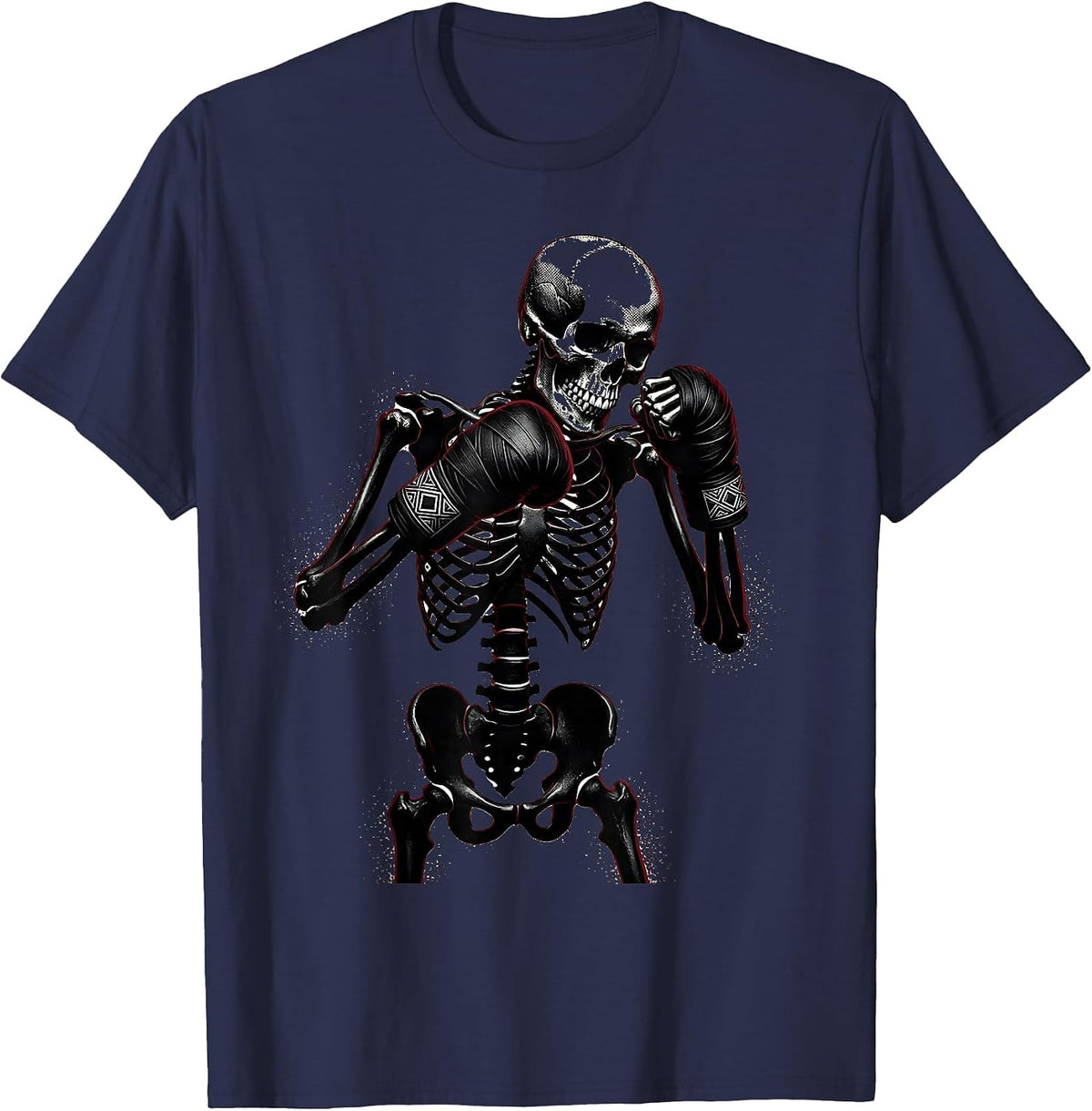 Men's Skeleton Boxer Fighting Stance Wrapped Hands T-Shirt - Navy Blue