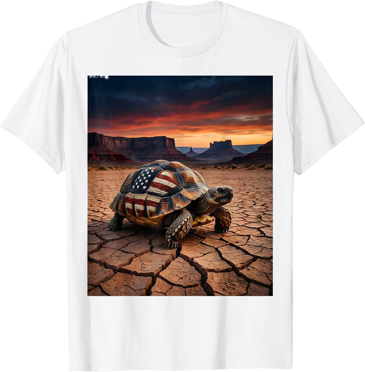 Men's Desert Tortoise Cracked Earth Crossing Illustration T-Shirt - White