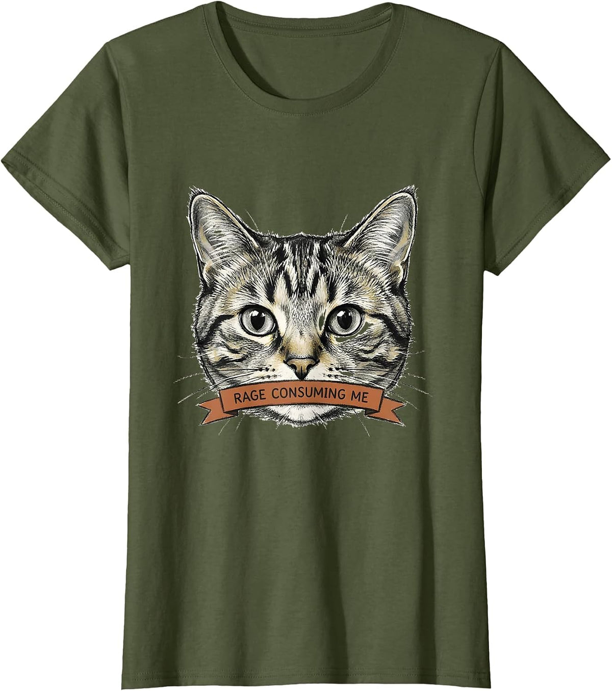 Rage Consuming Me Funny Silly Staring Cat Meme Cat Lover T-Shirt - Olive Green