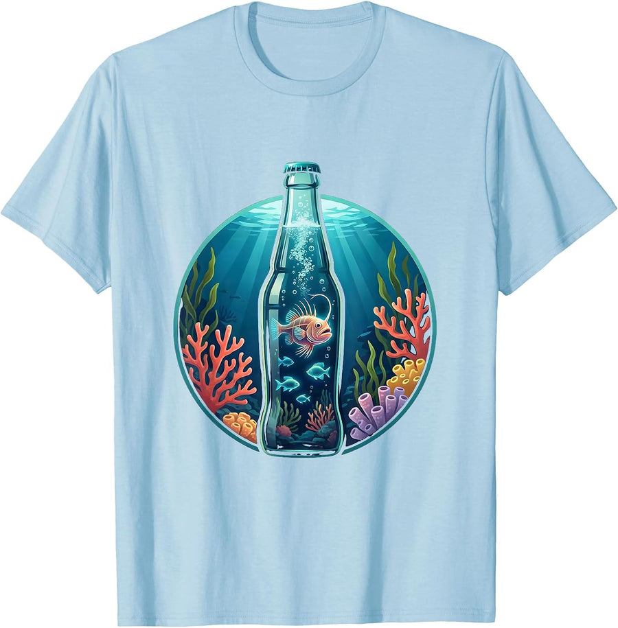 Men's Deep Sea Fish in a Soda Bottle Graphic Tee T-Shirt - Baby Blue