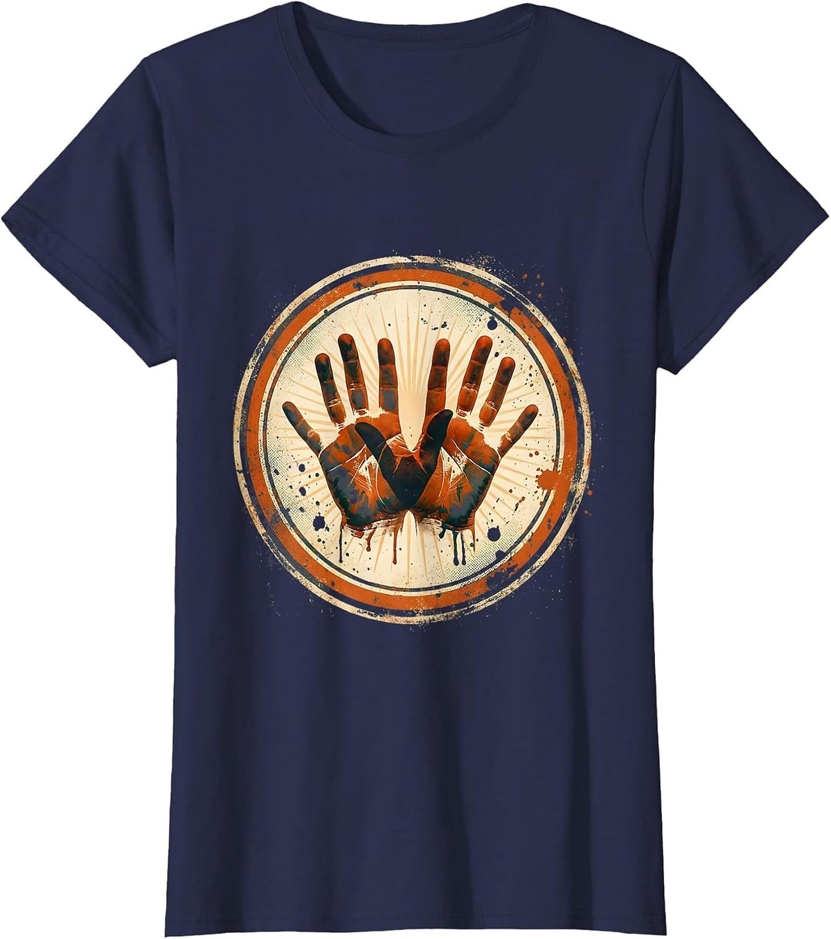 Women's Kindergarten Teacher Paint Handprint Art Design T-Shirt - Navy Blue