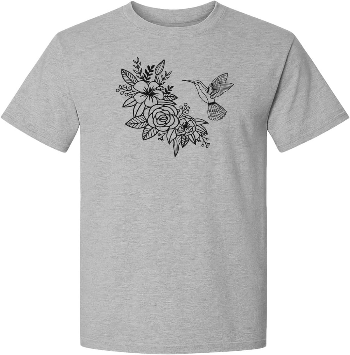 Hummingbird T-Shirt, Botanical Line Art Flower Design for Bird Watchers and Garden Lovers - Athletic Heather