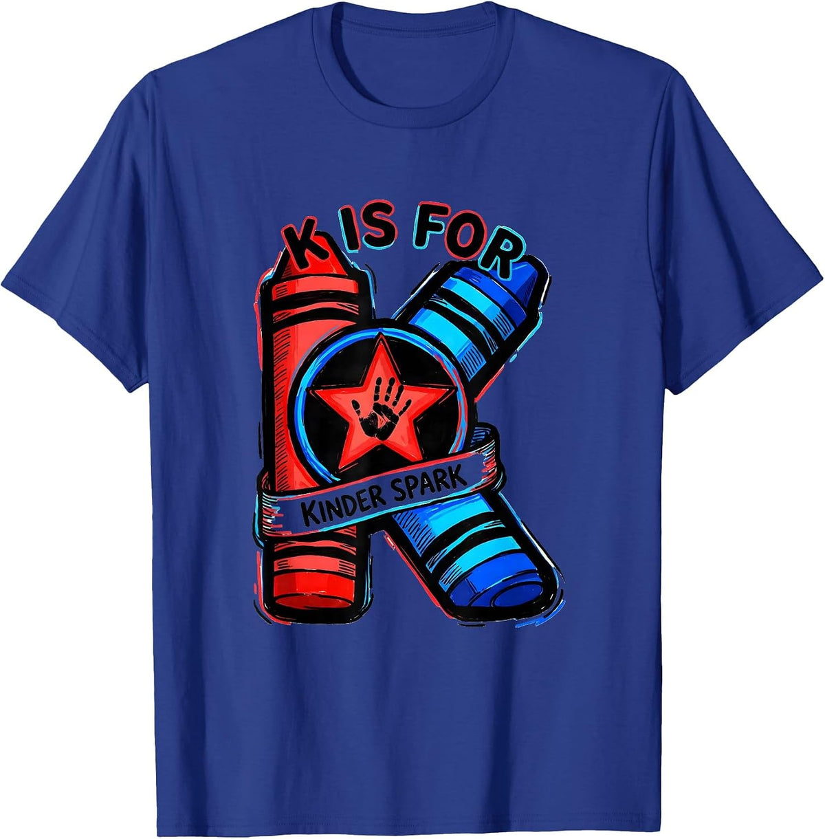 K Is For Kinder Spark Playful Kindergarten Teacher Back To T-Shirt - Royal Blue