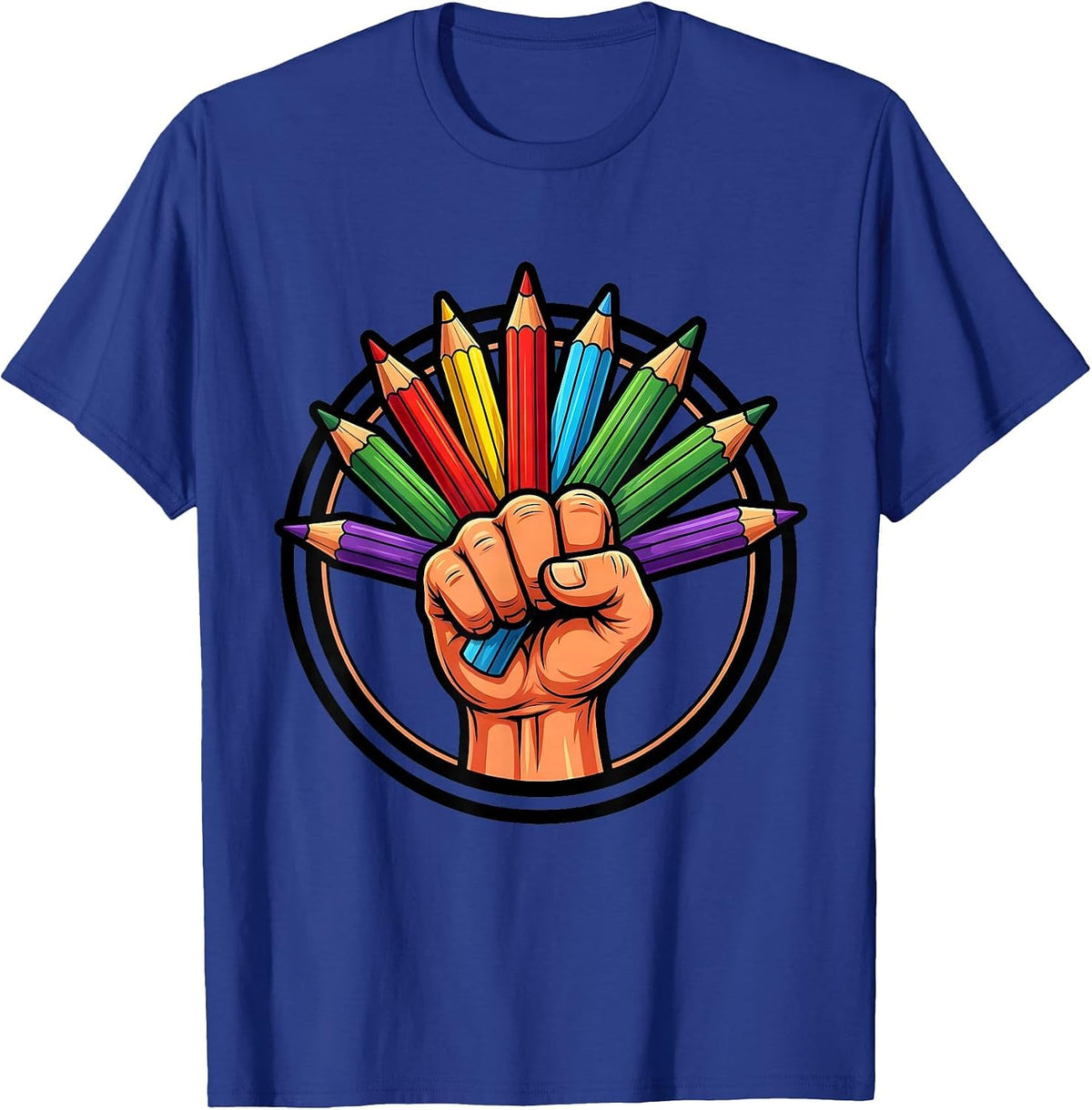 Men's Art Teacher Colored Pencils Graphic Design T-Shirt - Royal Blue