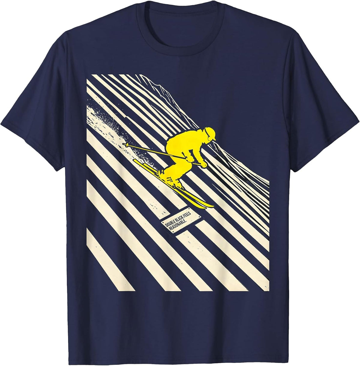 Men's Double Black Feels Reasonable Funny Vintage Ski Snowboard T-Shirt - Navy Blue