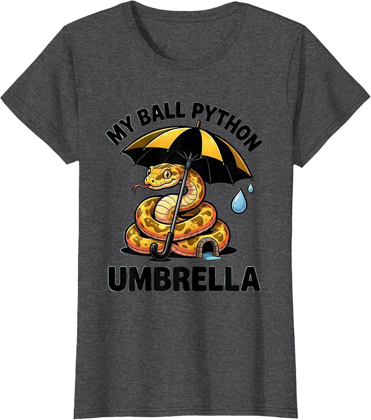 Women's My Ball Python Umbrella Funny Reptile Lover Snake Humor T-Shirt - Dark Heather Grey