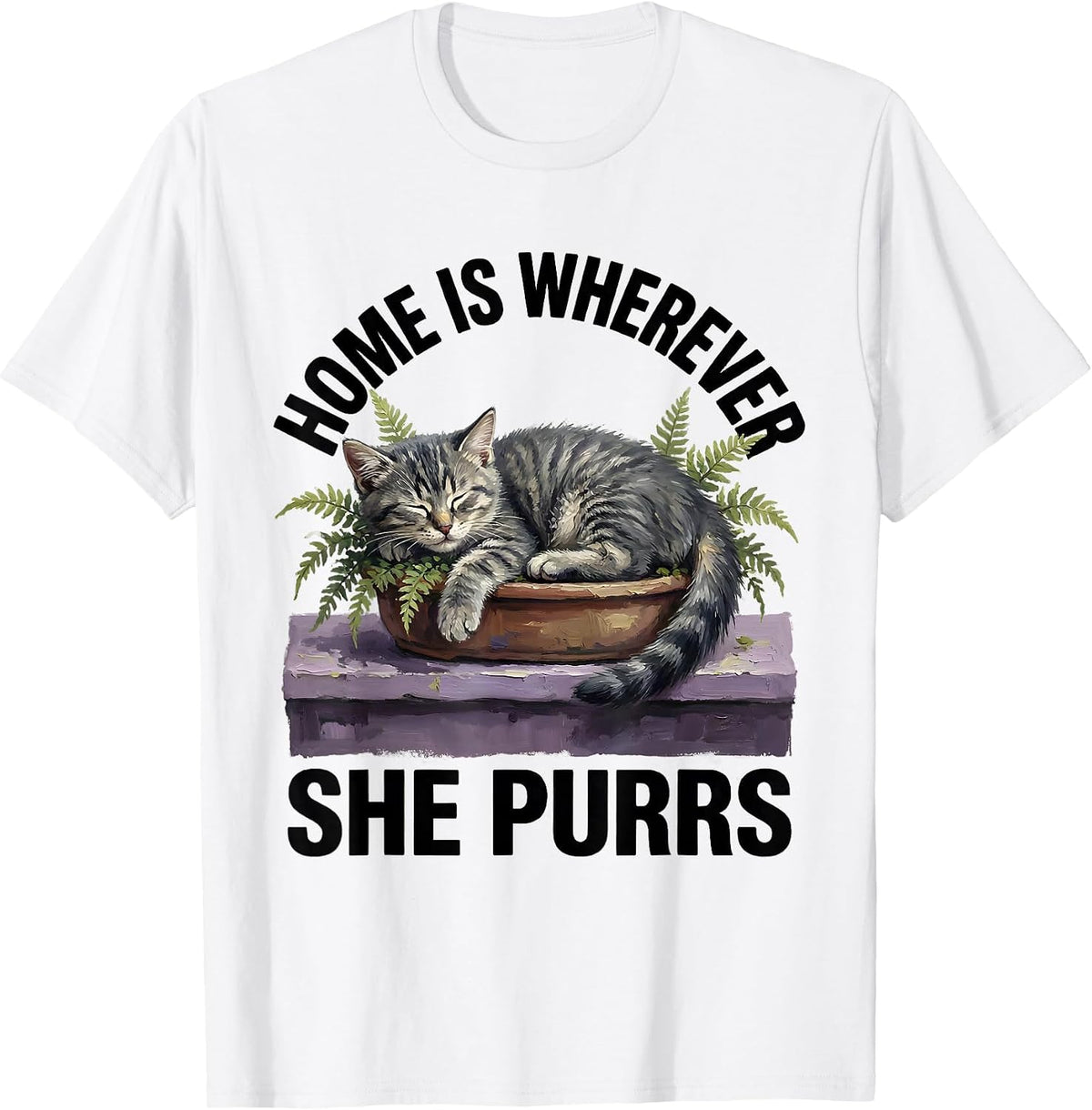 Men's Home Is Wherever She Purrs Cute Kitten Floral Cat Lover Gift T-Shirt - White