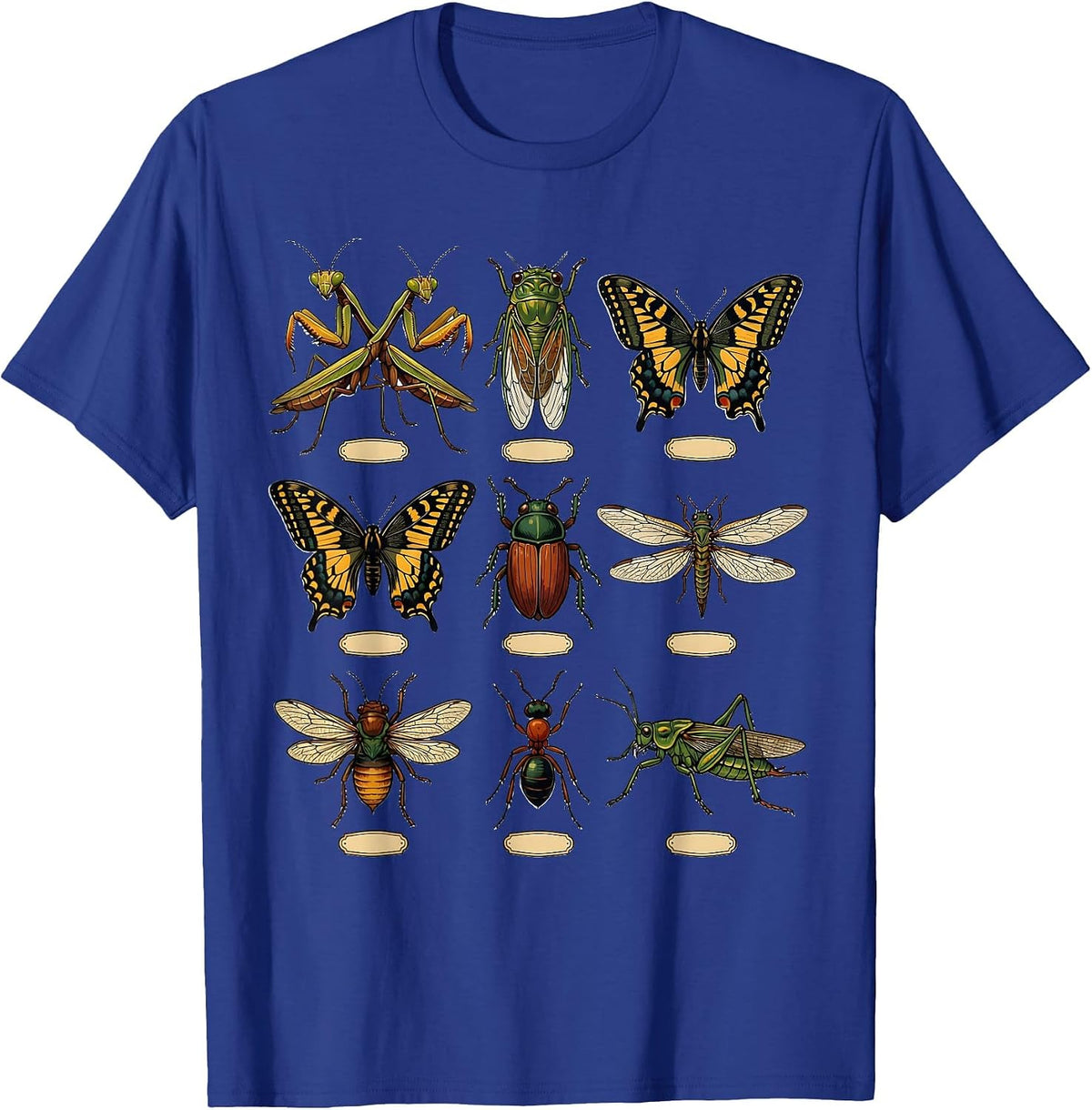 Insect Specimen Chart Folk Art Bug Collector Humor T-Shirt - Royal Blue