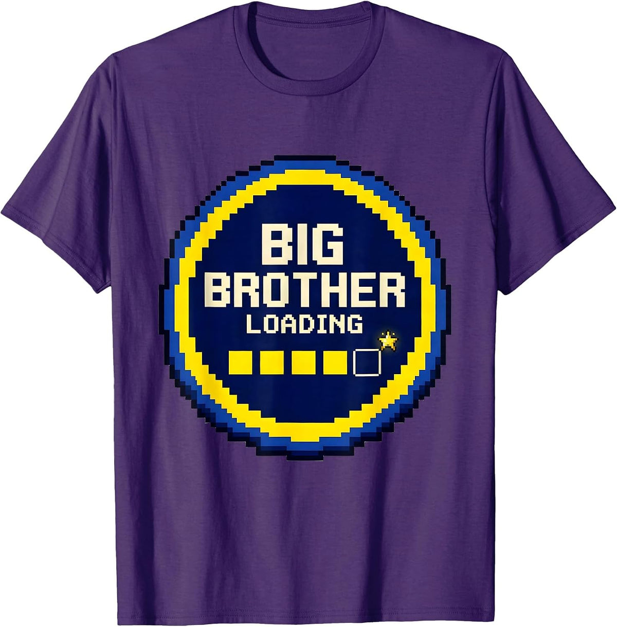 Big Brother Loading Pixel Art Funny Sibling Announcement T-Shirt - Purple
