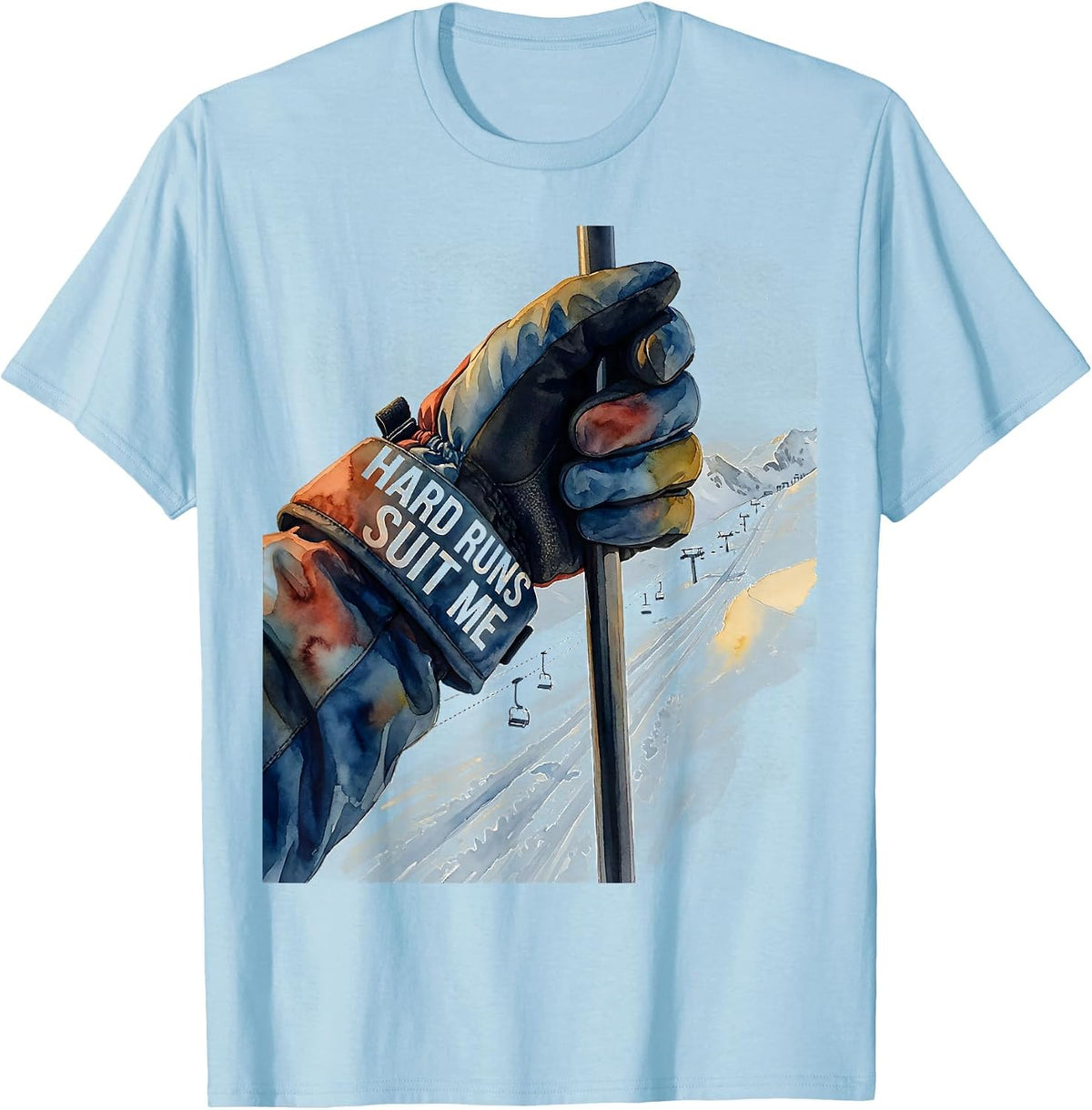 Men's Hard Runs Suit Me Funny Ski Snowboard Winter Sports Humor T-Shirt - Baby Blue