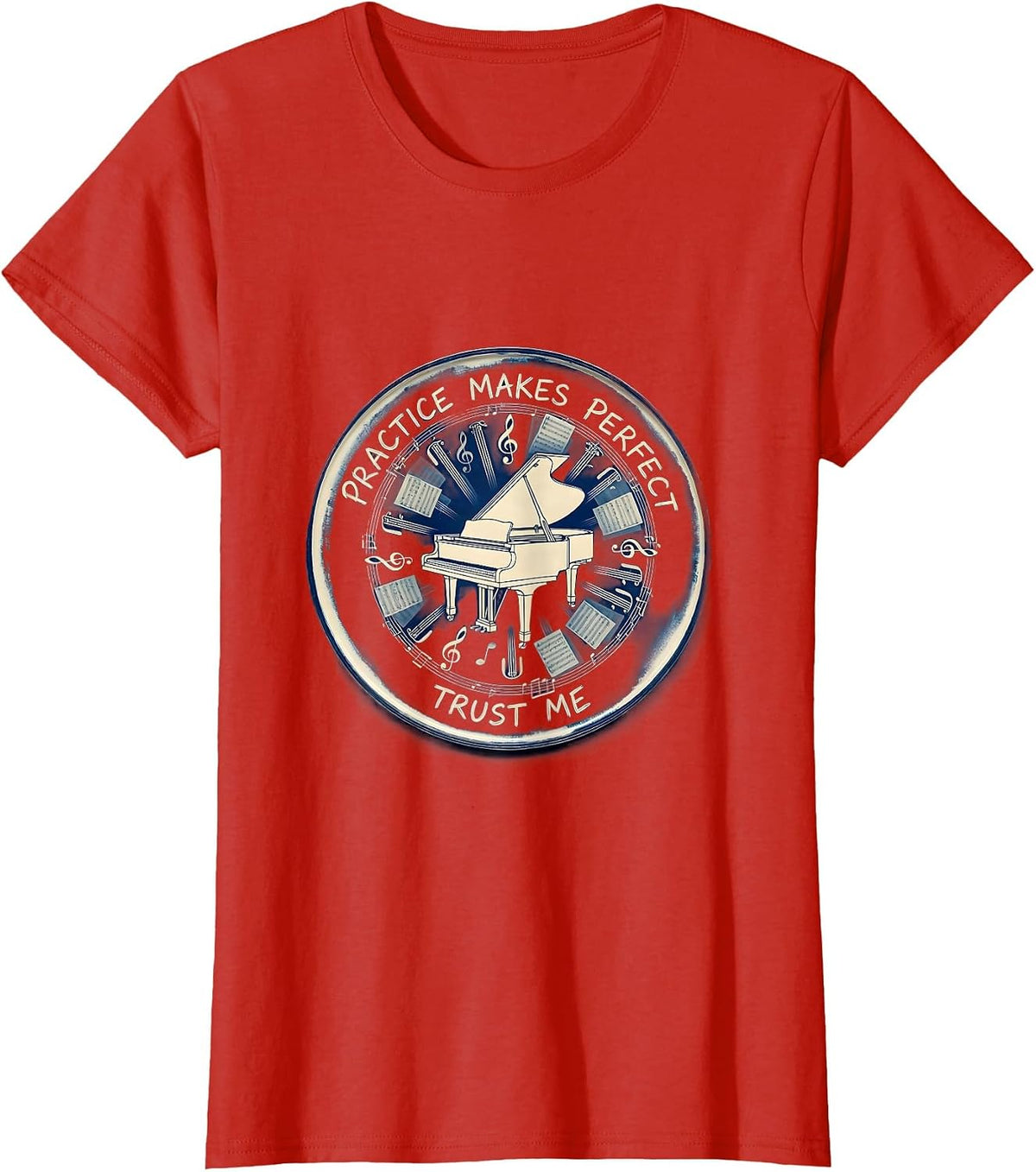 Women's Practice Makes Perfect Music Teacher Design T-Shirt - Red