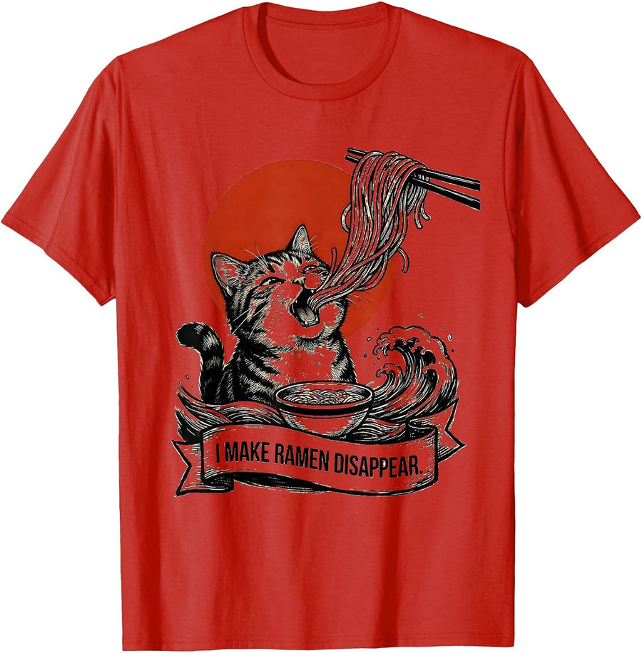 Men's I Make Ramen Disappear Funny Kawaii Anime Cat Ramen Lover T-Shirt - Red