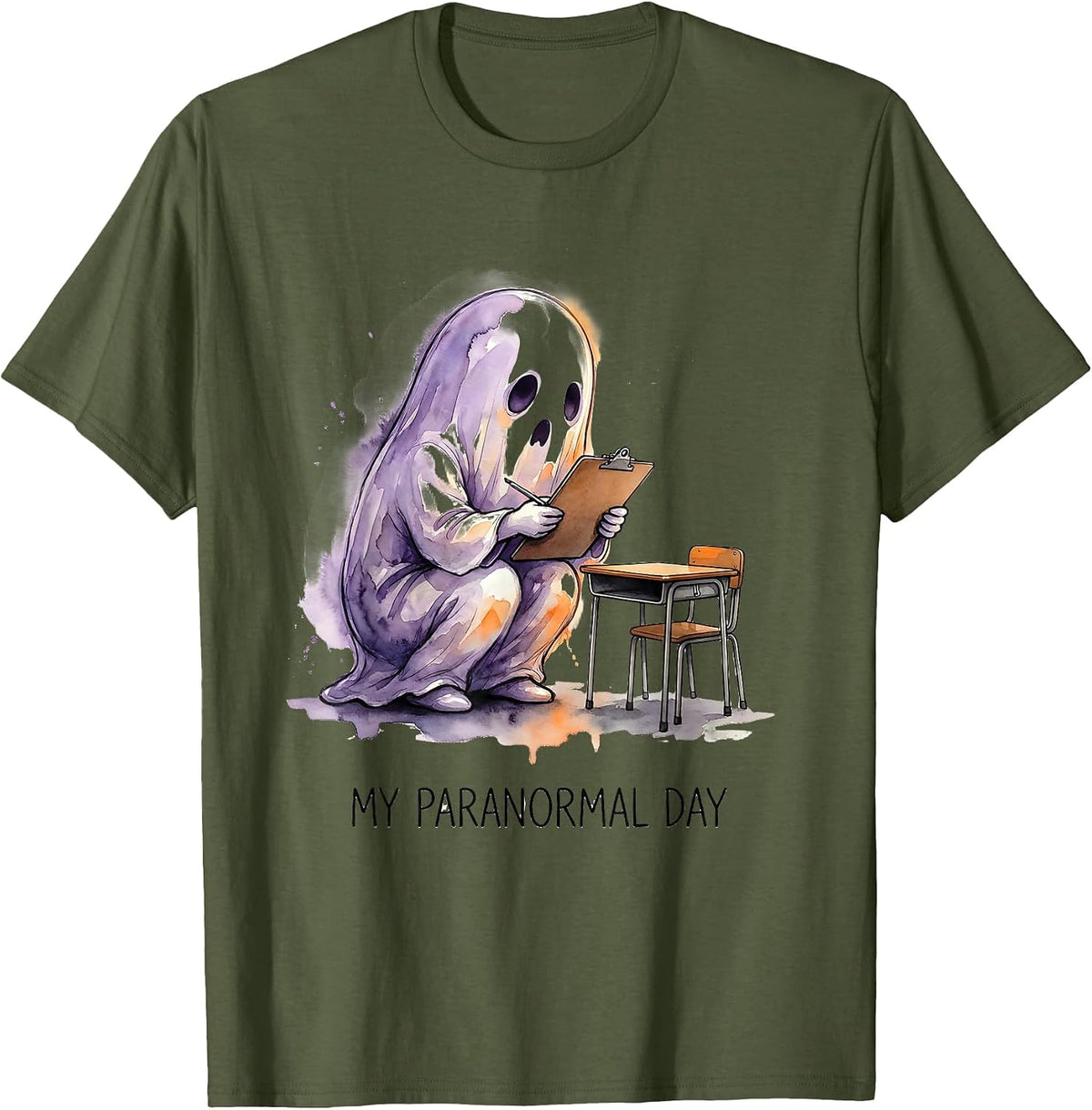 My Para Normal Day Funny Ghost Paraprofessional Halloween T-Shirt - Olive Green
