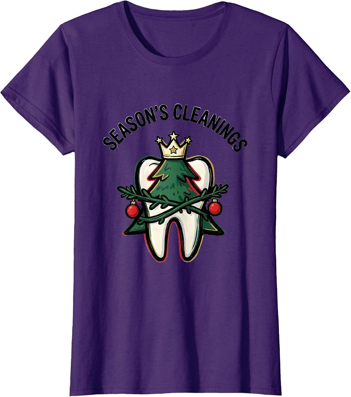 Women's Season's Cleanings Funny Dental Christmas Dentist Dental T-Shirt - Purple