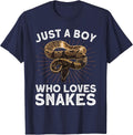 Funny Snake Art for Boys Kids Men Reptile Animal Snake Lover T-Shirt - Navy Blue