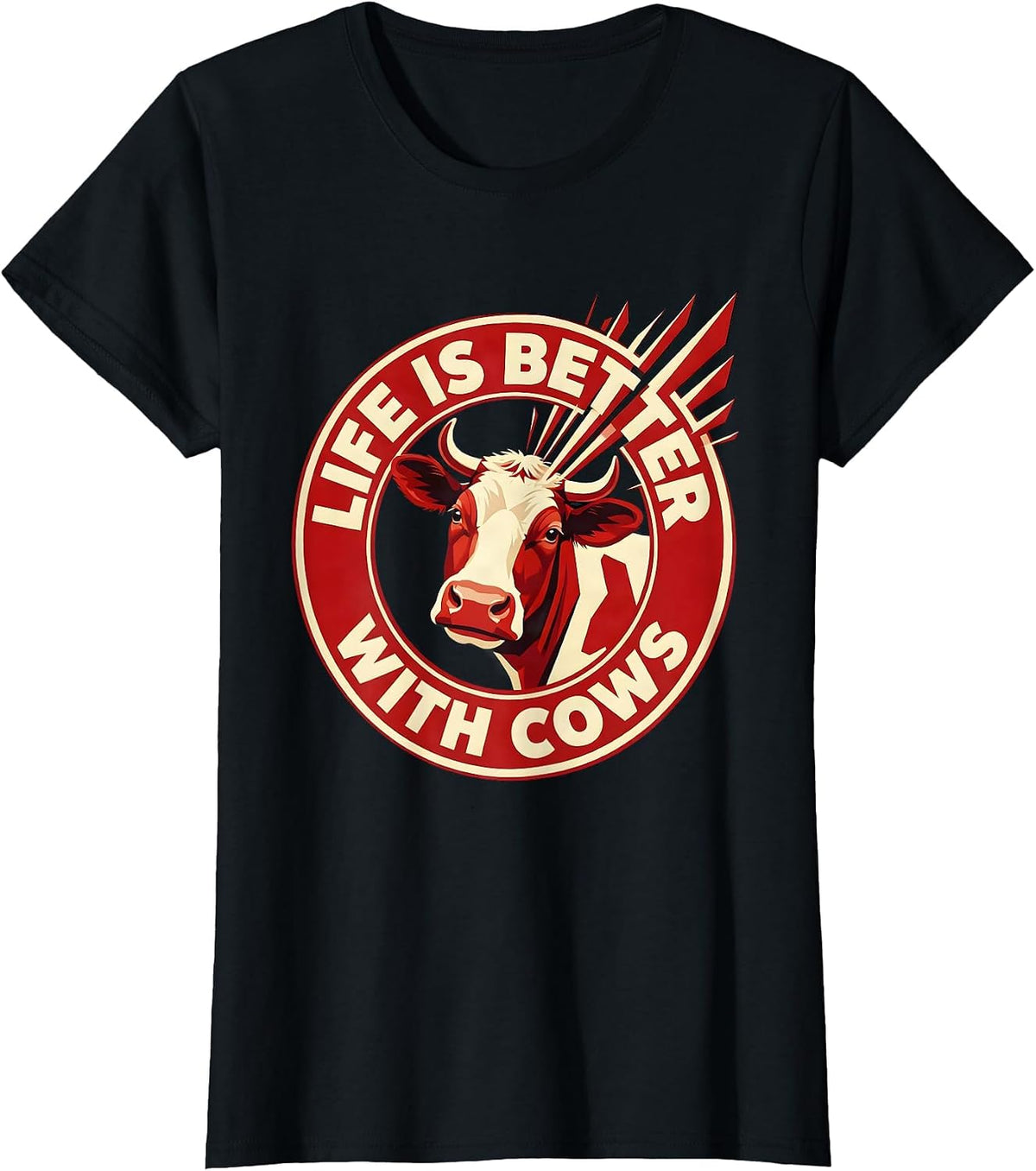 Life Is Better With Cows Farmer Design T-Shirt - Black