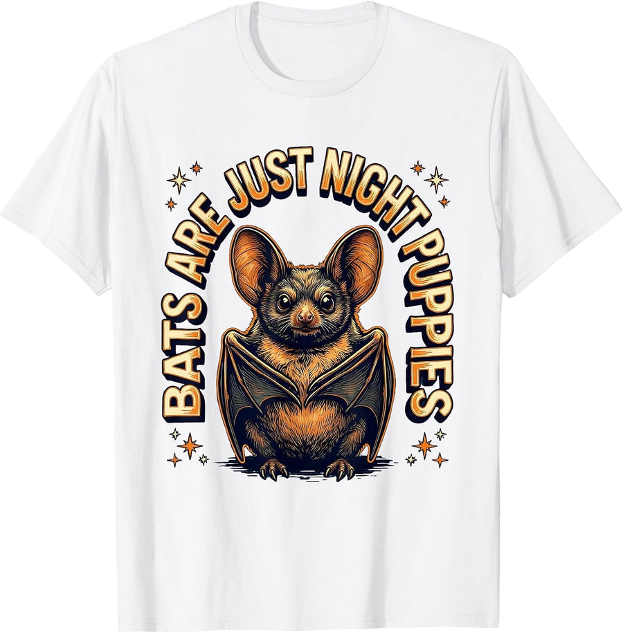 Men's Bats Are Just Night Puppies Funny Bat Lover Halloween Humor T-Shirt - White