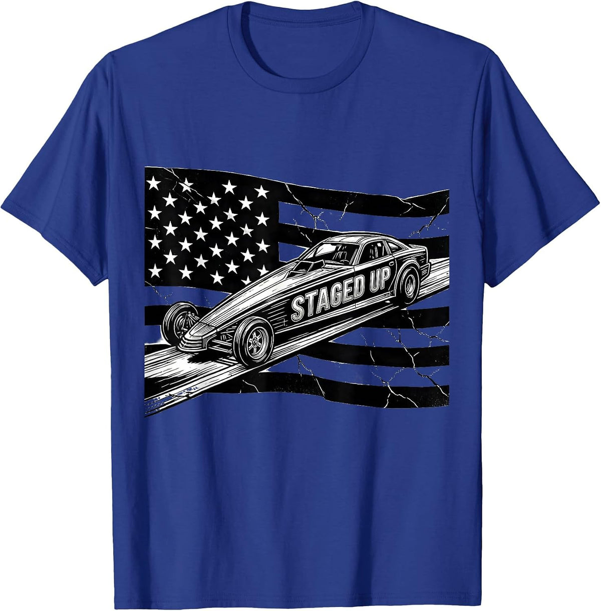 Men's Staged Up Line Art RC Dragster American Flag Racing Hobbyist T-Shirt - Royal Blue