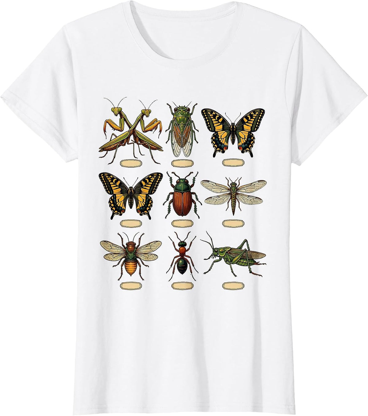 Insect Specimen Chart Folk Art Bug Collector Humor T-Shirt - White