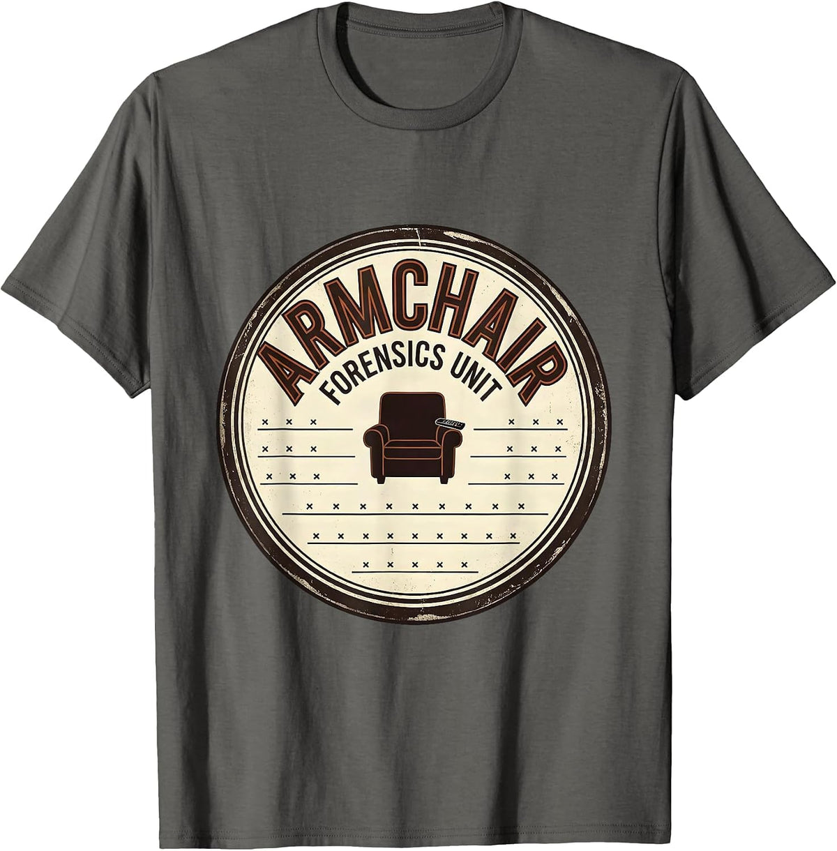 Armchair Forensics Unit Vintage True Crime Couch Detective T-Shirt - Asphalt Grey