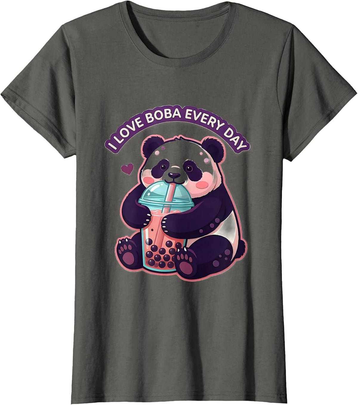 Women's I Love Boba Every Day Cute Kawaii Panda Anime Boba Tea Lover T-Shirt - Asphalt Grey