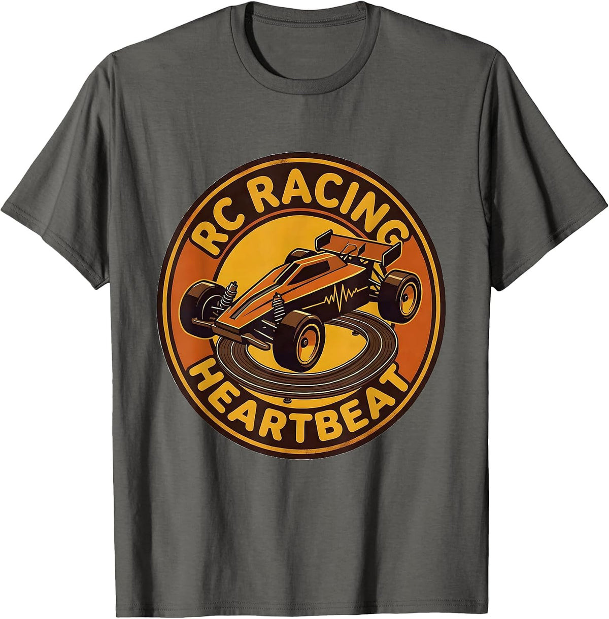 RC Racing Heartbeat Retro 70s Hobbyist Car Enthusiast T-Shirt - Asphalt Grey