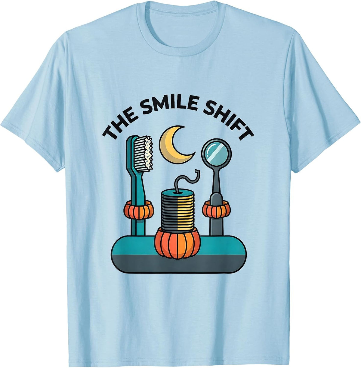 Men's The Smile Shift Flat Vector Halloween Dentist Costume Dental T-Shirt - Baby Blue