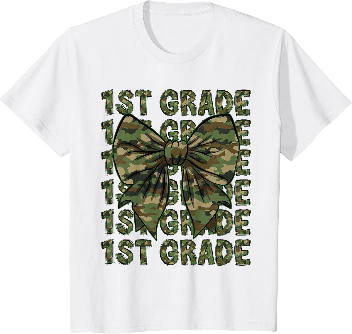 1st Grade Teacher Student Camo Bow Back to School T-Shirt - White