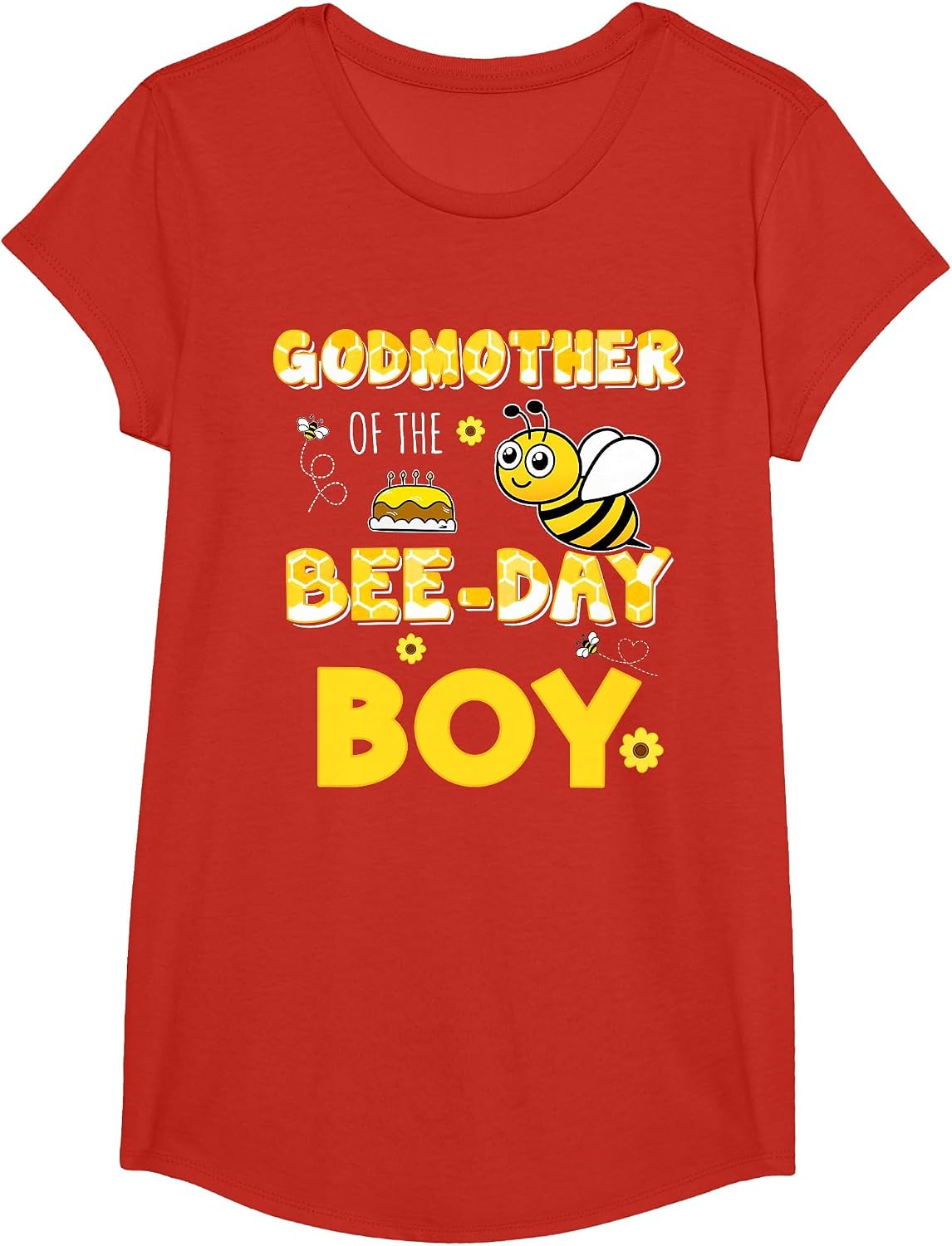 Godmother of The Bee-Day Boy Hive Party Matching Birthday T-Shirt - Girls Red