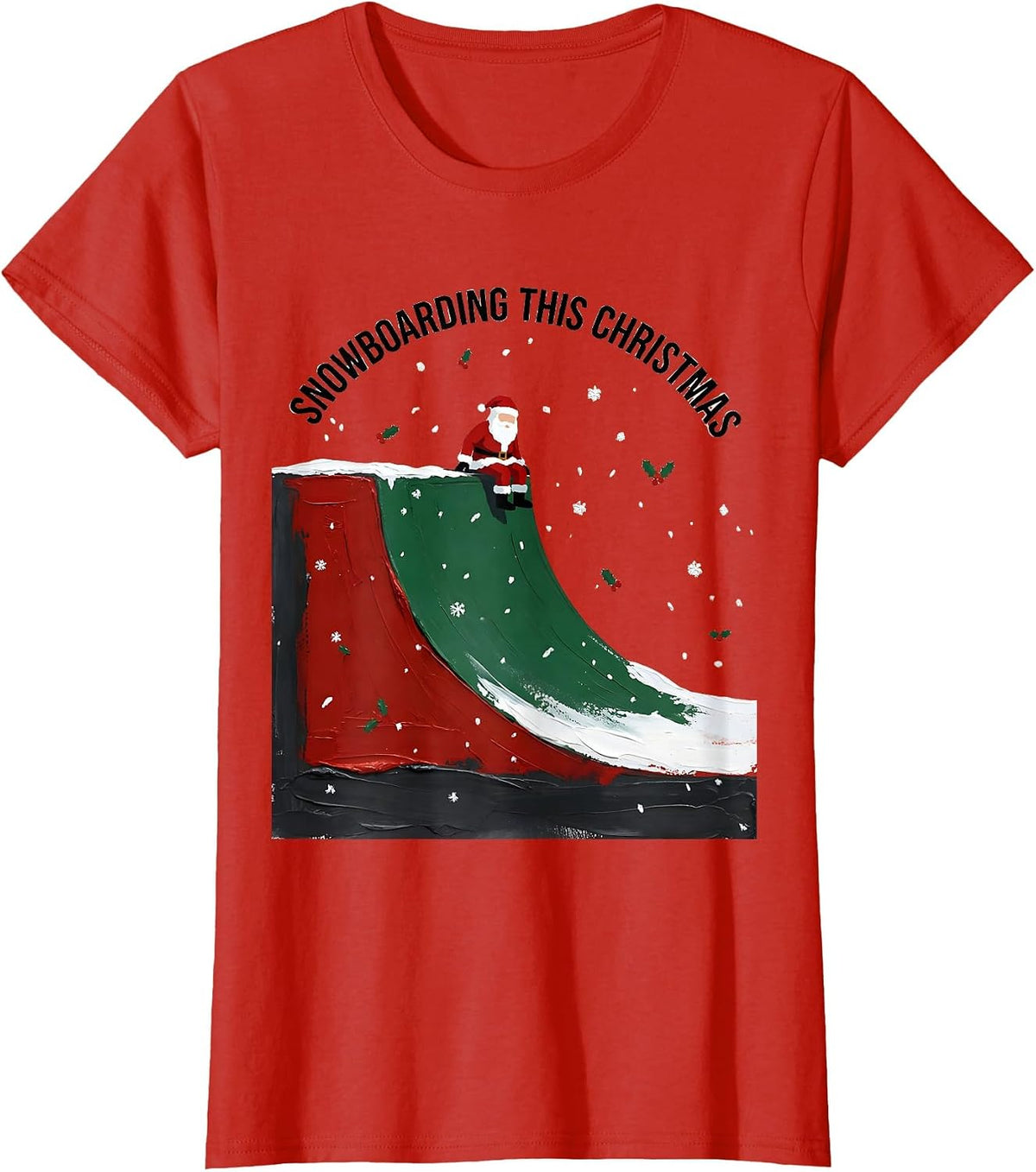 Snowboarding This Christmas Funny Santa Snowboarder T-Shirt - Red