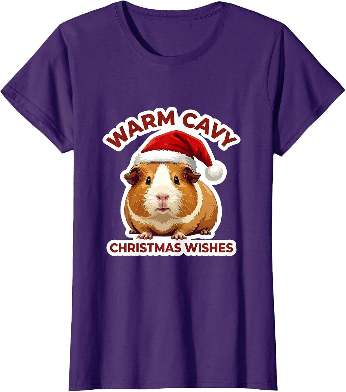 Women's Warm Cavy Christmas Wishes Funny Guinea Pig Santa Hat T-Shirt - Purple
