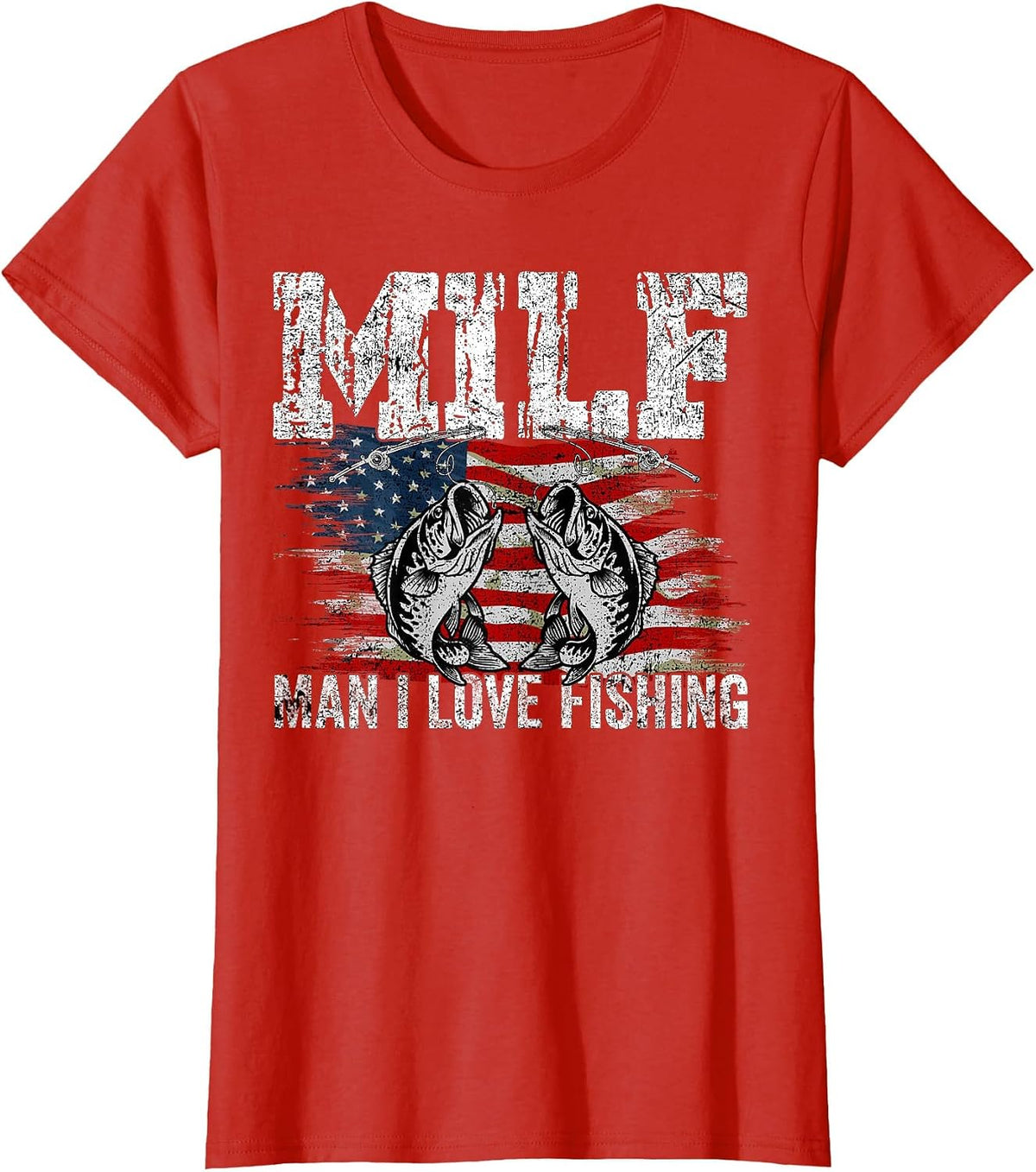 Vintage Retro M.I.L.F Man I Love Fishing Funny Fishing Milf T-Shirt - Red
