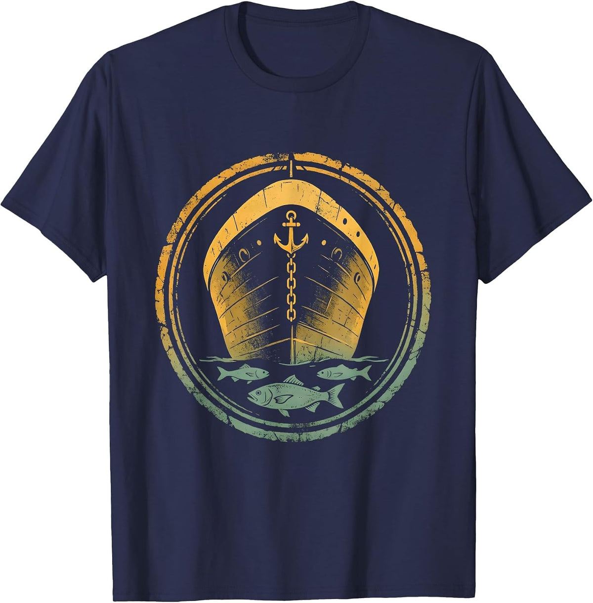 Underwater Ship Hull Ocean Cruise Graphic T-Shirt - Navy Blue