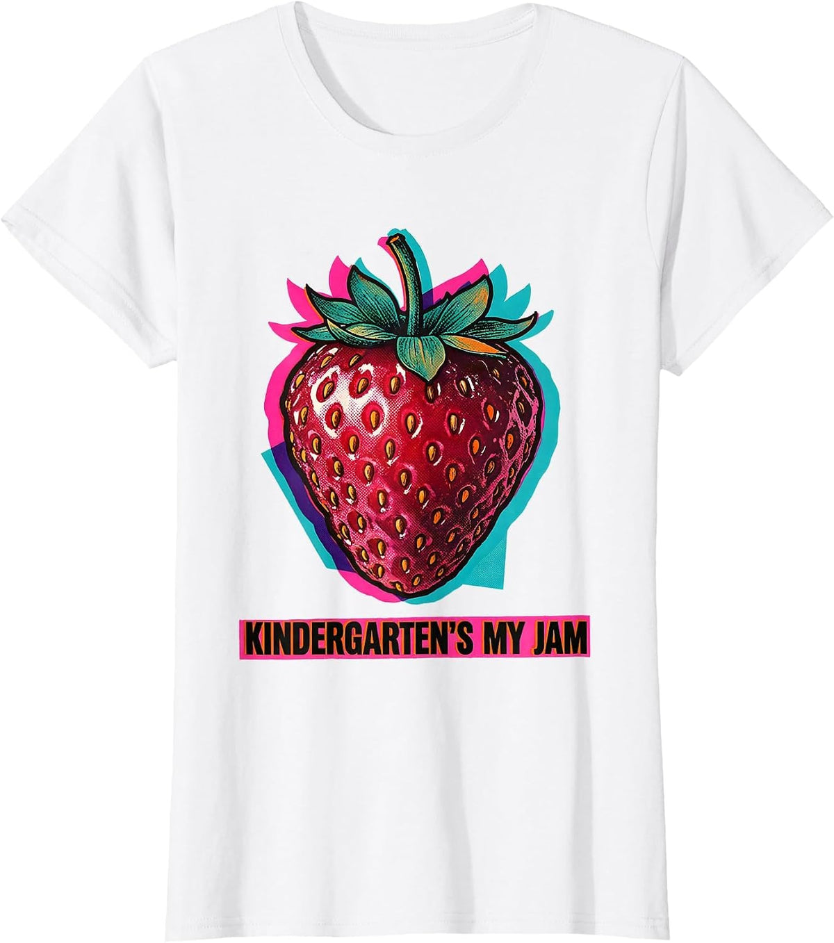 Kindergarten's My Jam Risograph Strawberry Teacher Back T-Shirt - White