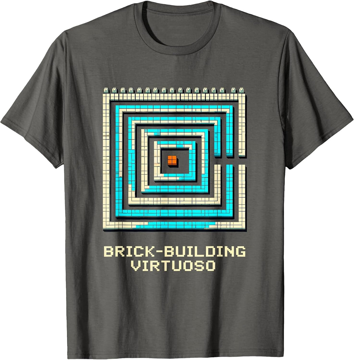 Men's Brick-Building Virtuoso Pixel Art Master Builder Brick Toy T-Shirt - Asphalt Grey