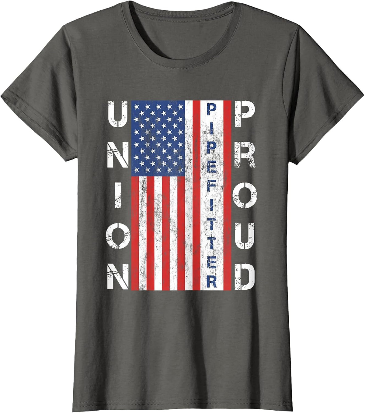 Union Proud American Flag Pipefitter T-Shirt - Asphalt Grey