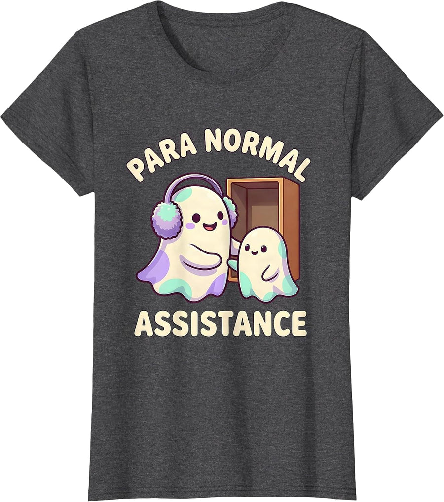 Women's Para Normal Assistance Cute Kawaii Ghost Paraprofessional T-Shirt - Dark Heather Grey