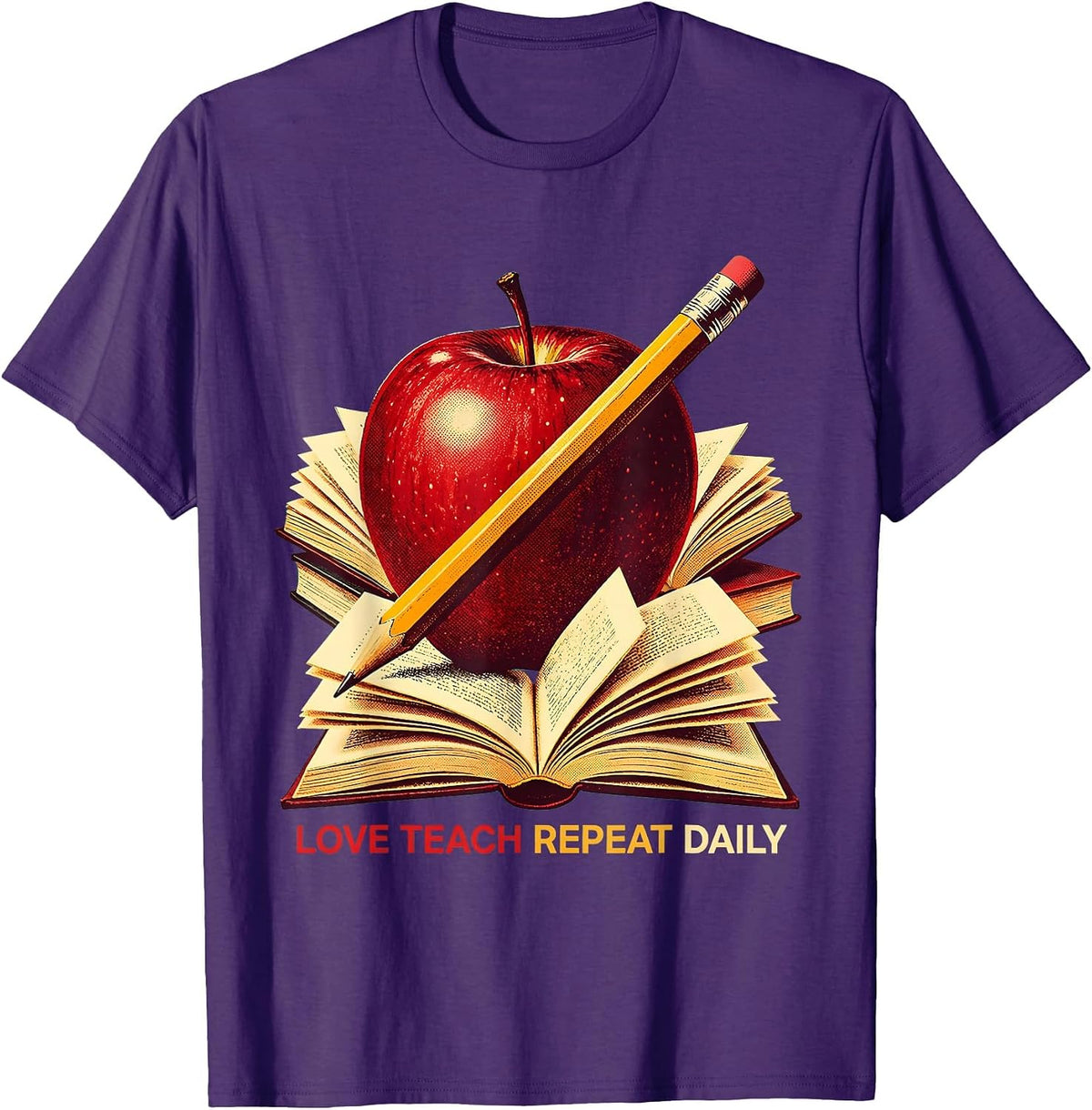 Love Teach Repeat Daily 3rd Grade Teacher Design T-Shirt - Purple