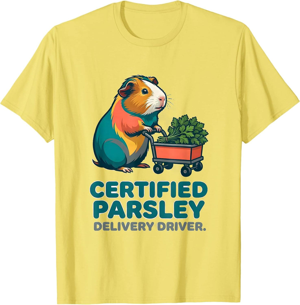 Men's Certified Parsley Delivery Driver Funny Guinea Pig Owner T-Shirt - Lemon Yellow