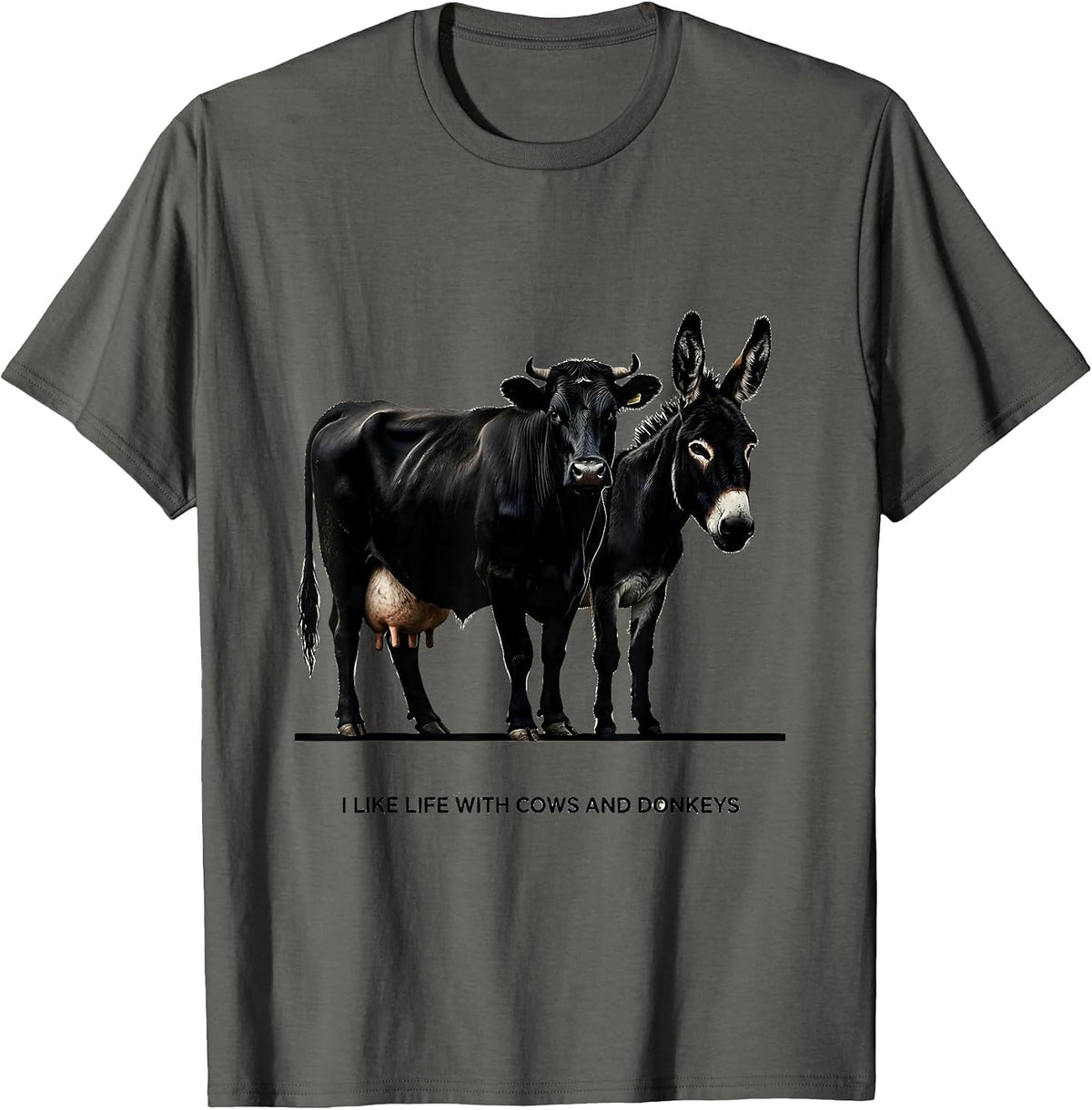 Men's I Like Life With Cows And Donkeys Funny Farm Animal Humor T-Shirt - Asphalt Grey