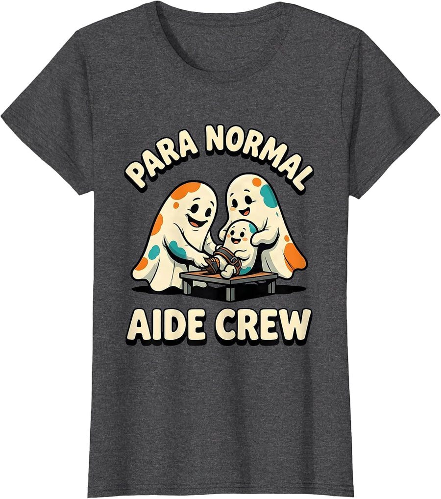 Women's Para Normal Aide Crew Funny Ghost Paraprofessional Halloween T-Shirt - Dark Heather Grey