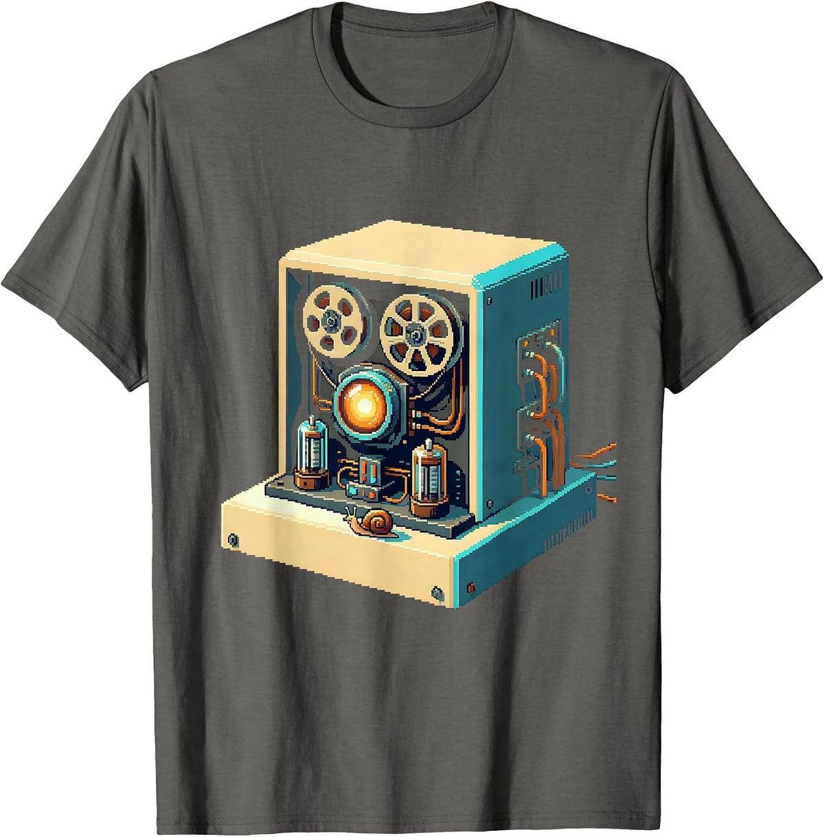 Men's Pixel-Art Vintage Computer Aging Humor T-Shirt - Asphalt Grey