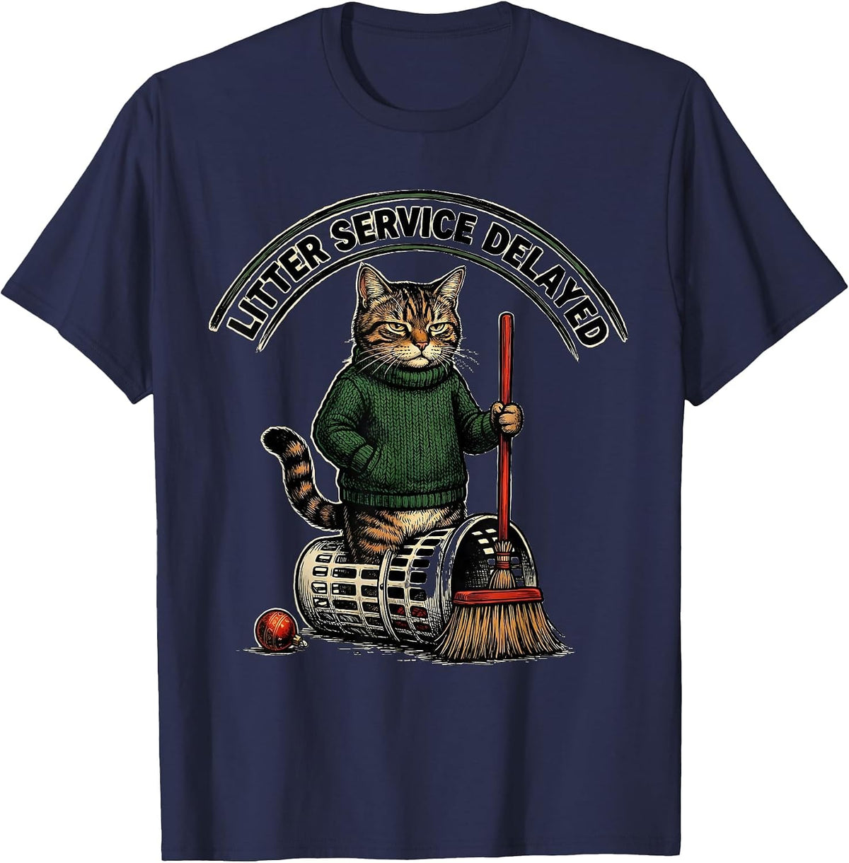 Litter Service Delayed Vintage Funny Cat Lover Christmas T-Shirt - Navy Blue