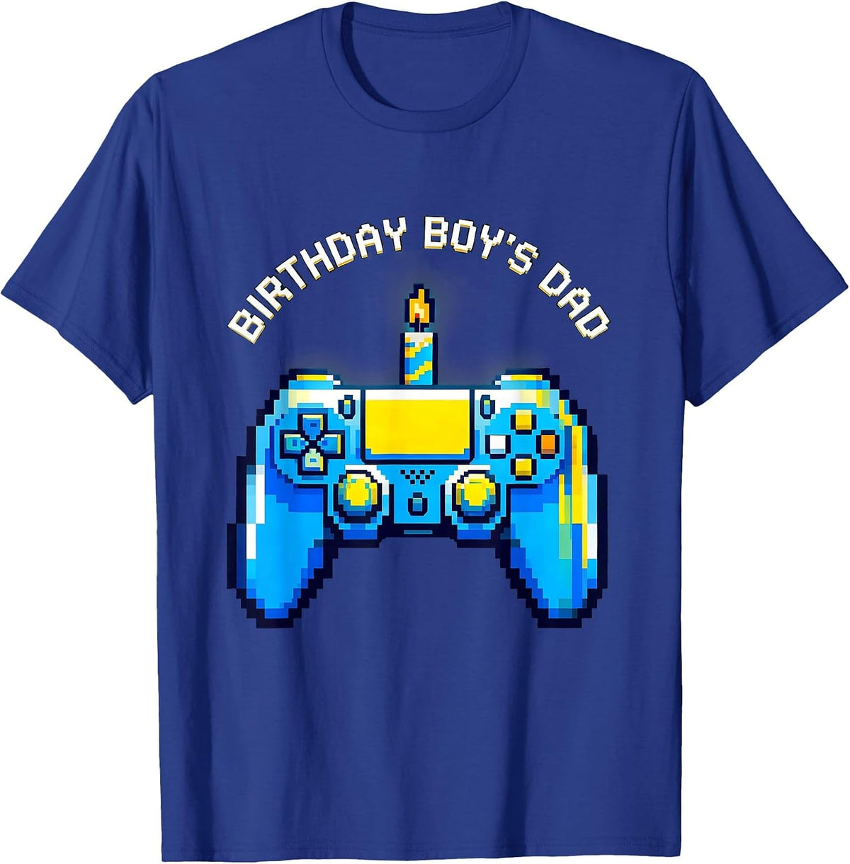 Men's Birthday Boy's Dad Pixel Art Gamer Matching Family Party T-Shirt - Royal Blue